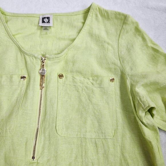 Anne Klein Linen Short Sleeve Coastal Beachy Sheer Summer Green Top Size Small - Picture 6 of 10